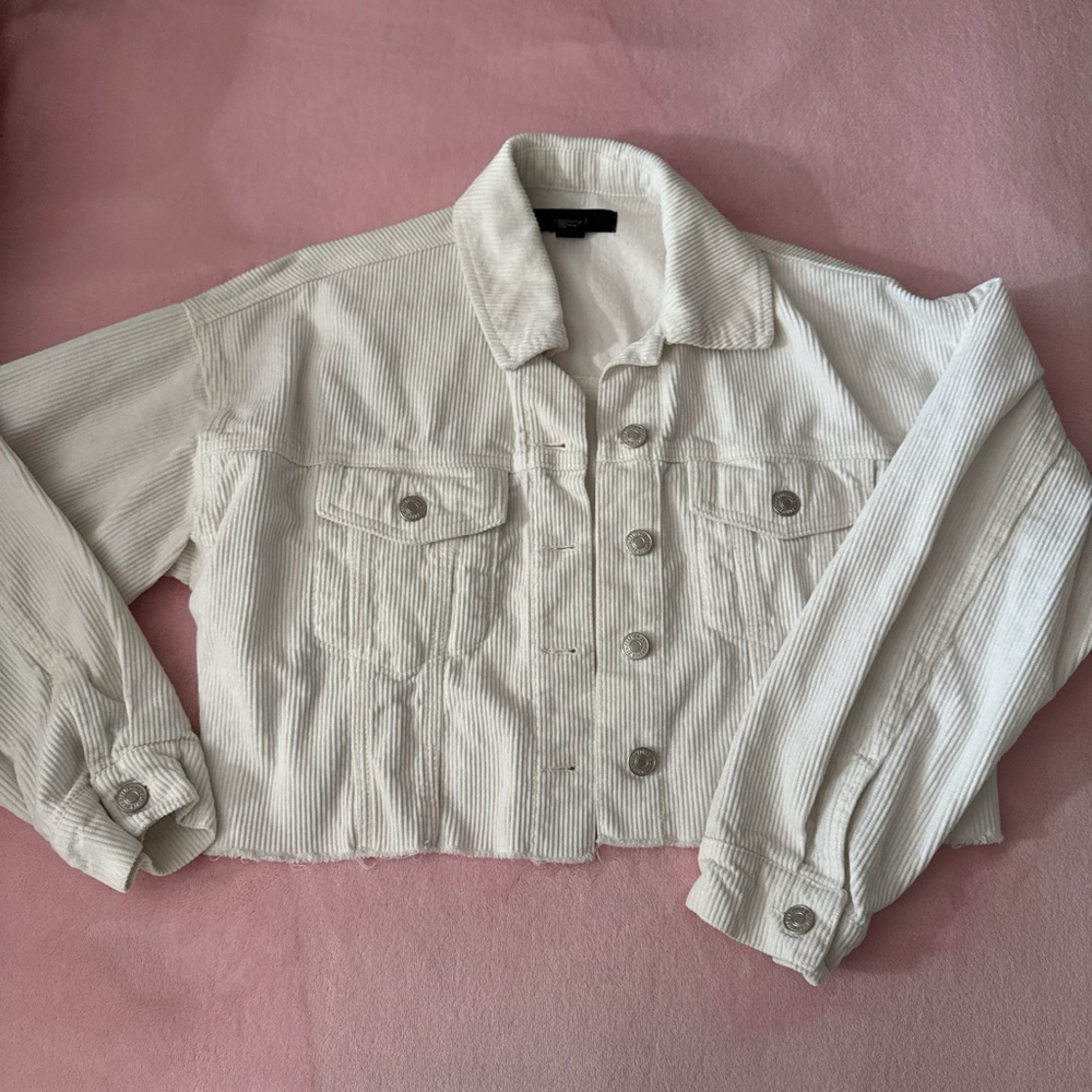 Women's White Corduroy Cropped Jacket